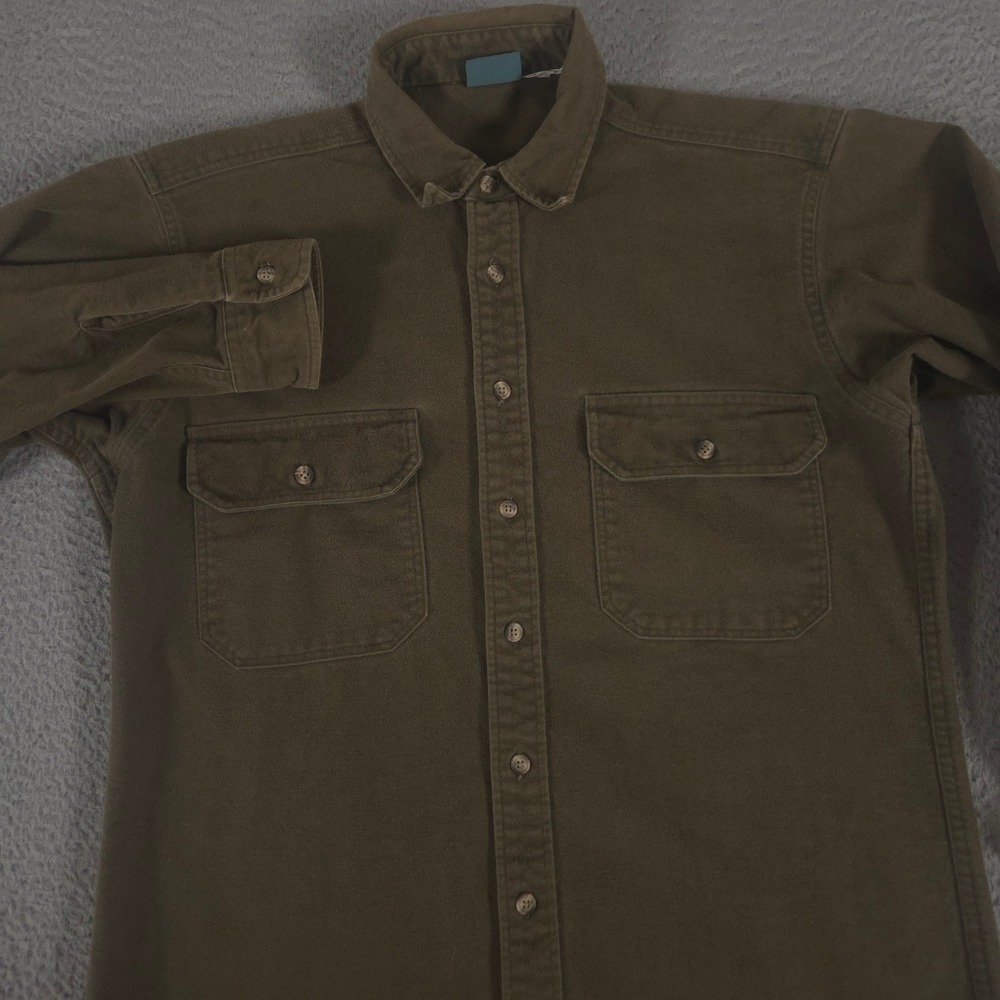 VINTAGE Woolrich Shirt Mens M Green Chamois Cotton Heavyweight Made in USA 90s